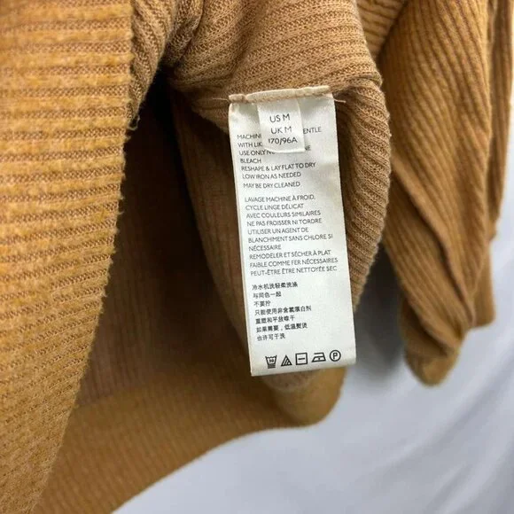 We The Free Women's Size Medium Rayon Blend Ribbed Mustard Cowl Neck Sweater - Picture 8 of 12